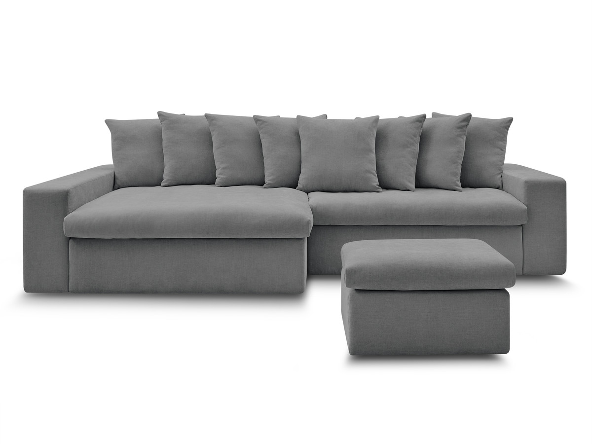 Bobochic Enore Ecksofa mit Pouf Stoff Dunkelgrau Ecke links