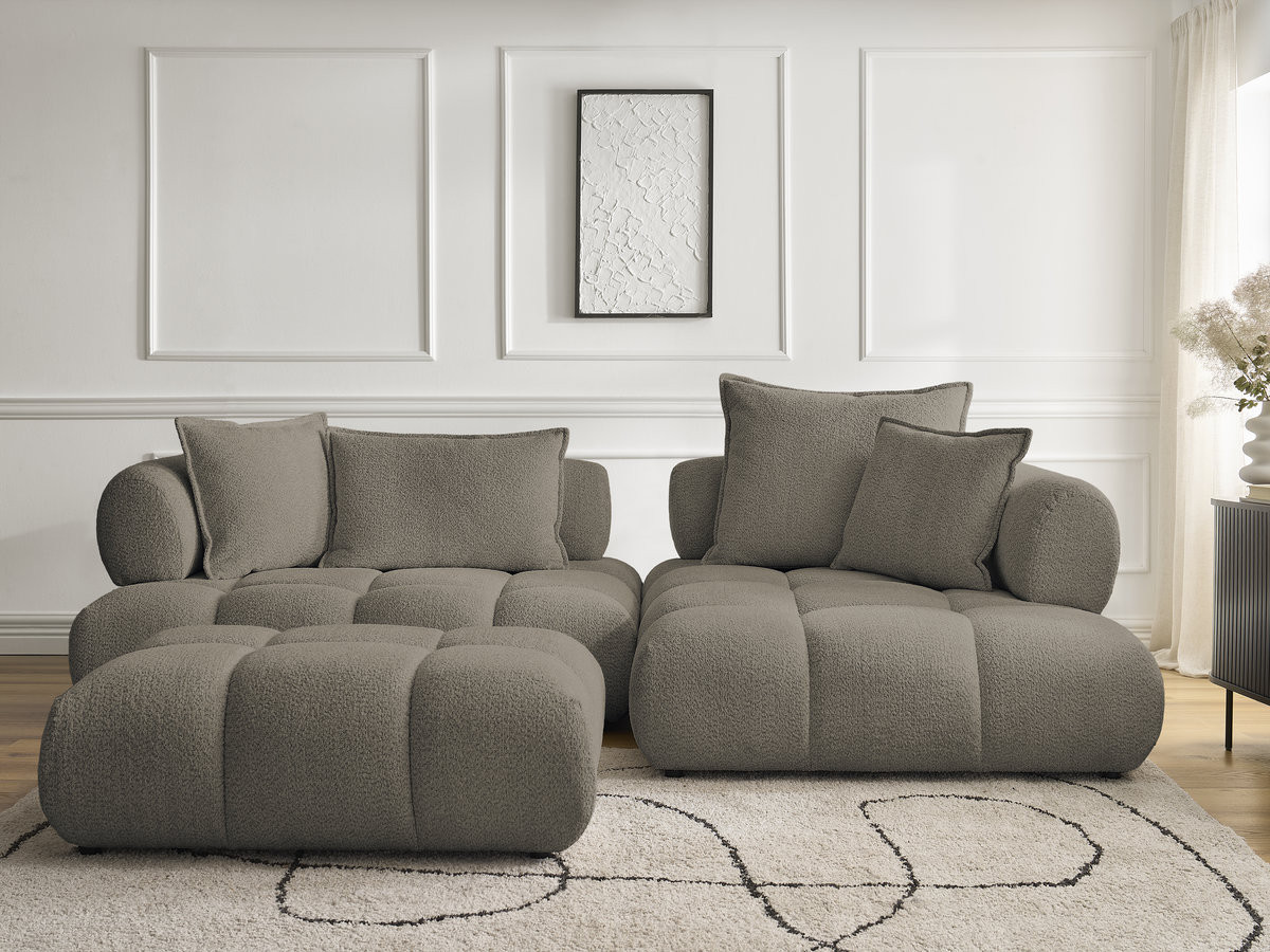 Bobochic Alya Ecksofa mit Pouf Bouclé-Stoff Taupe Ecke rechts