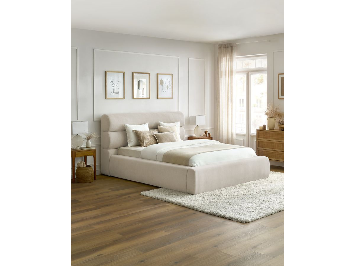 Bobochic Jagna Polsterbett mit Bettkasten Stoff Beige, Liegefläche 140 × 190 cm