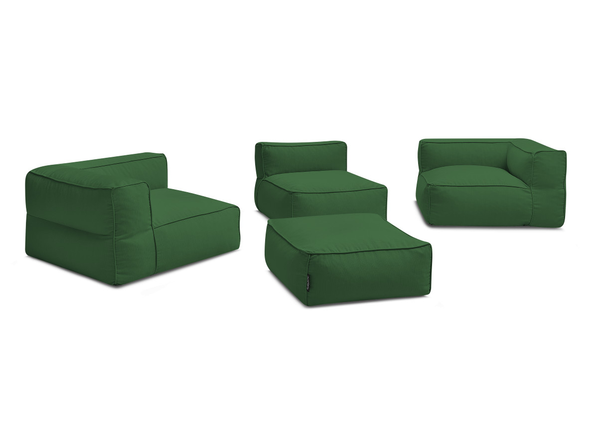 Bobochic Giulia Gartensofa 4-Sitzer mit Pouf, 2 Eckmodule Stoff Grün