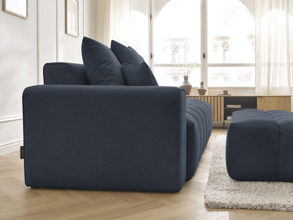 Bobochic Mont-blanc Sofa 5-Sitzer mit Pouf Melange-Stoff Dunkelblau Armlehne links