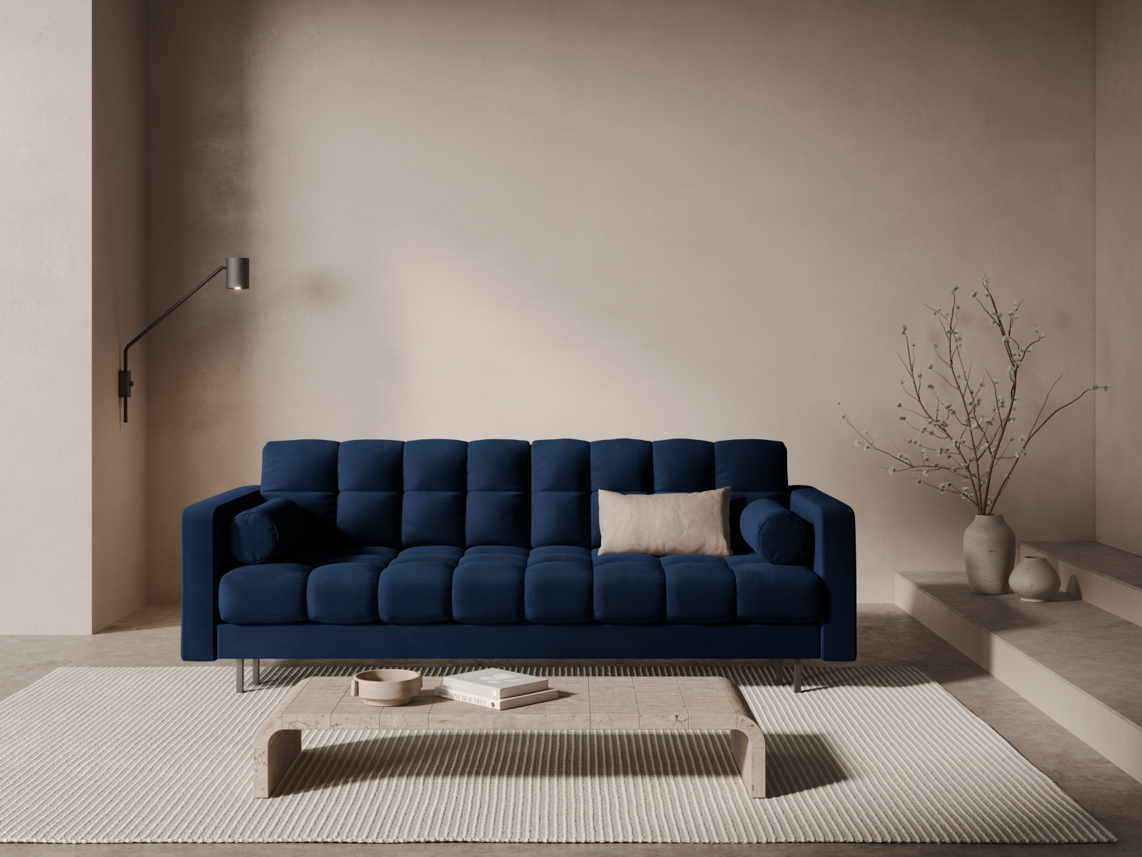 Cosmopolitan Design Schlafsofa Bali 3-Sitzer mit Bettkasten Samt Bluvel Königsblau