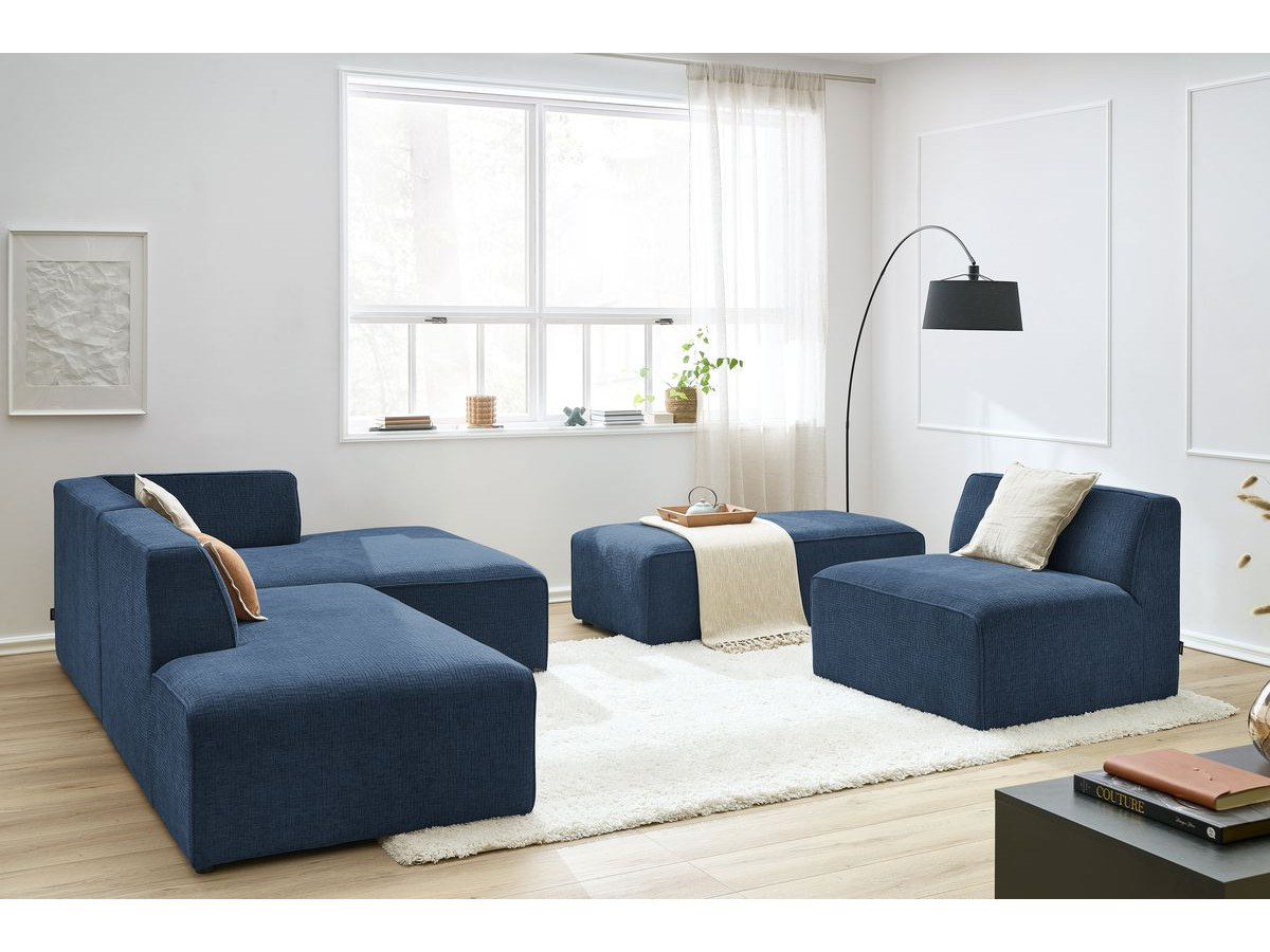 Bobochic Megeve Ecksofa mit Pouf Strukturstoff Dunkelblau Ecke rechts