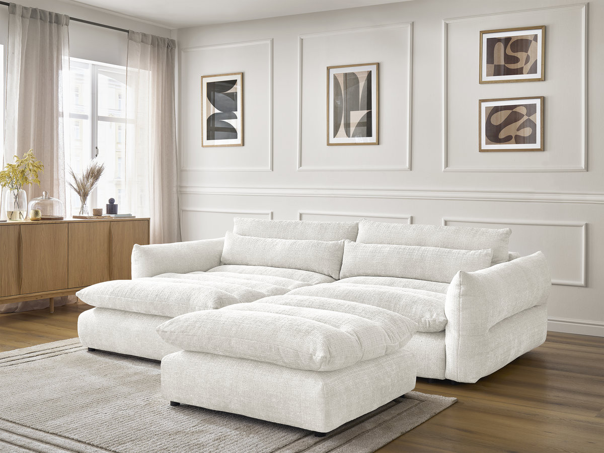 Bobochic Neil Ecksofa mit Pouf Strukturstoff Weiß Ecke links