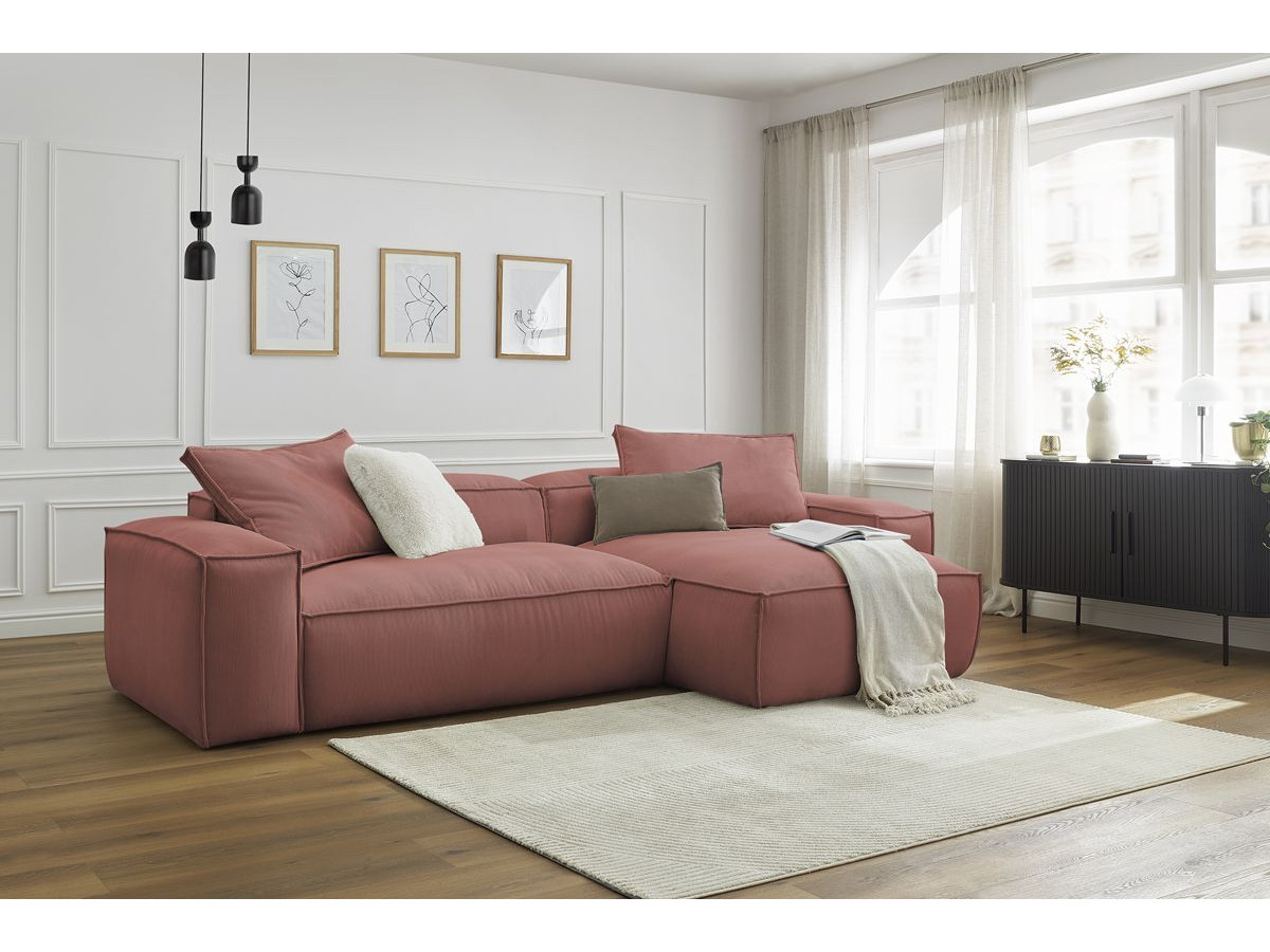 Bobochic Boheme Ecksofa, 3 Kissen Cordsamt Rosa