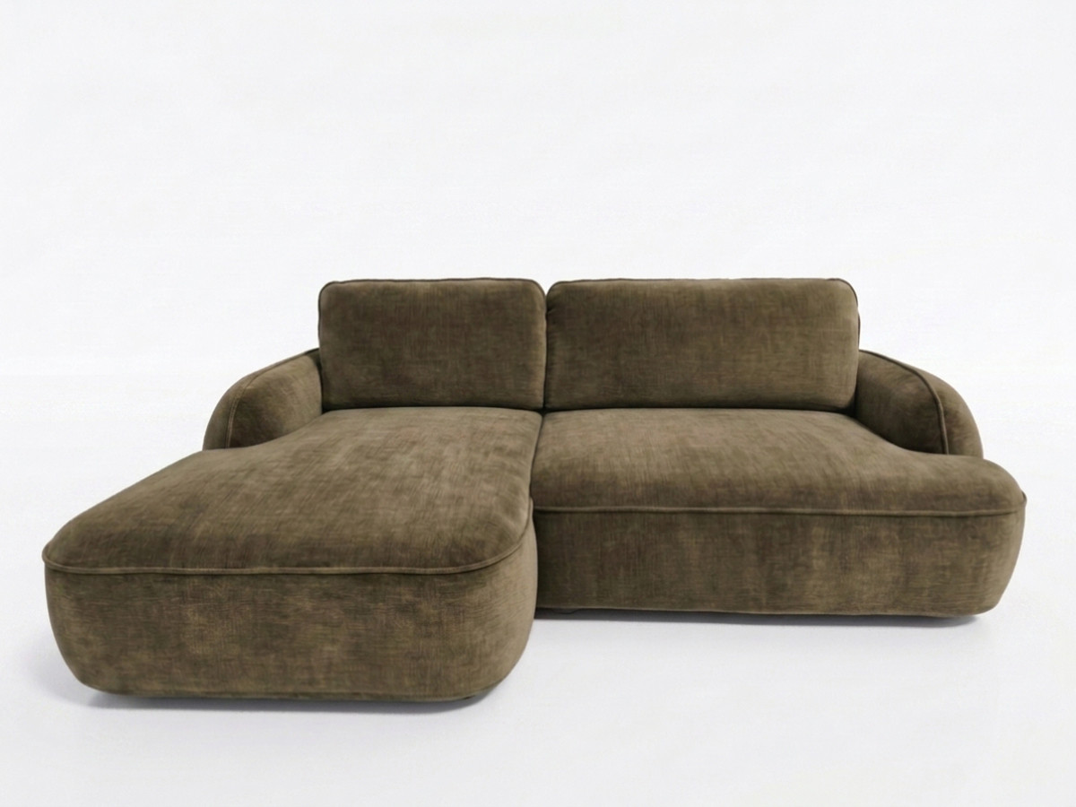 Bobochic Celeste Ecksofa mit Schlaffunktion und Bettkasten Stoff Grün Ecke links