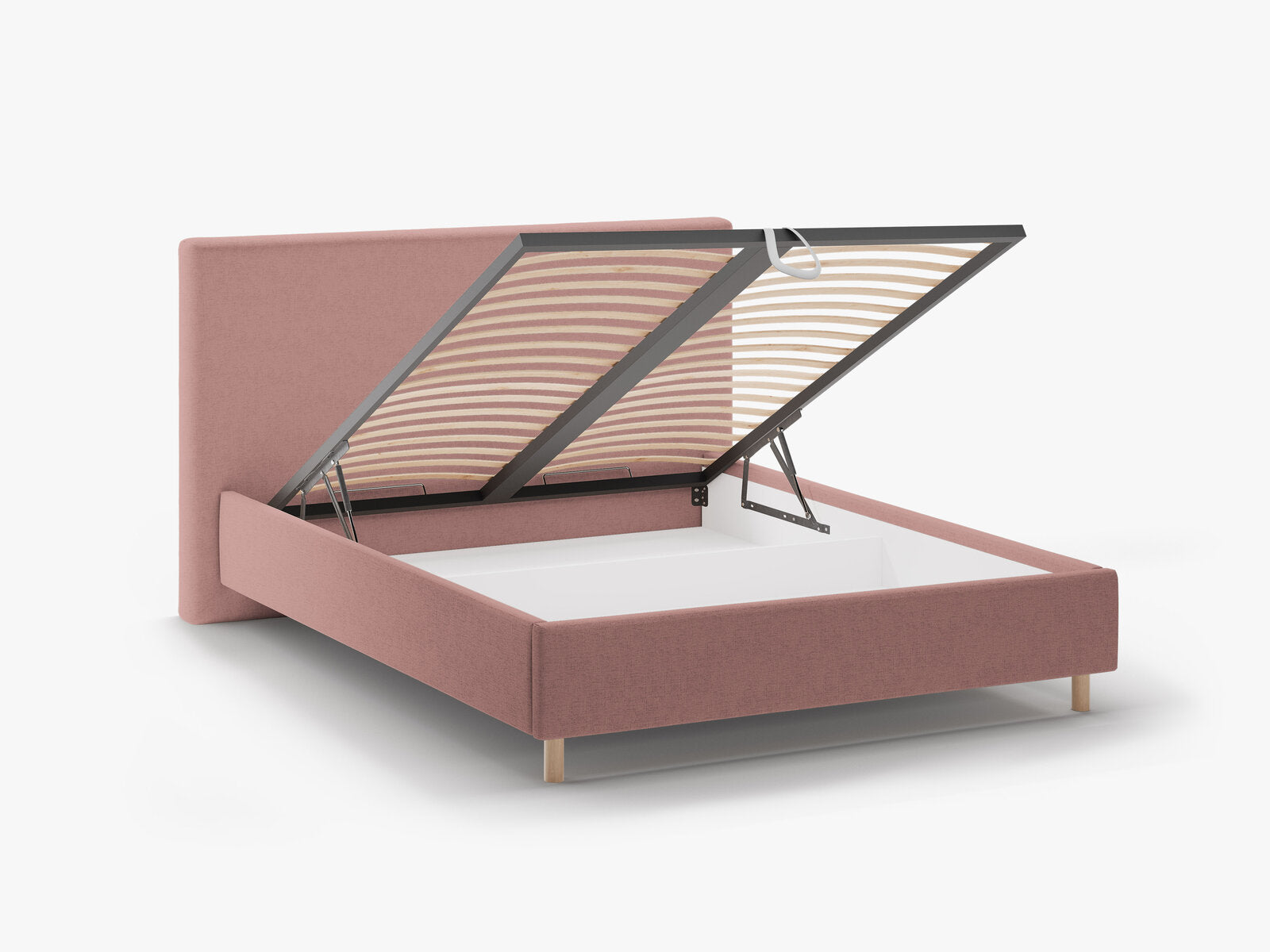 Micadoni Stauraumbett mit Kopfteil Eloise Strukturierter Stoff Moly Dunkelrosa 180x200