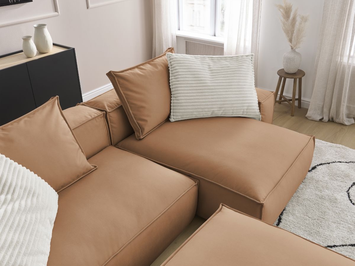 Bobochic Boheme Ecksofa mit Pouf Kunstleder Hellbraun