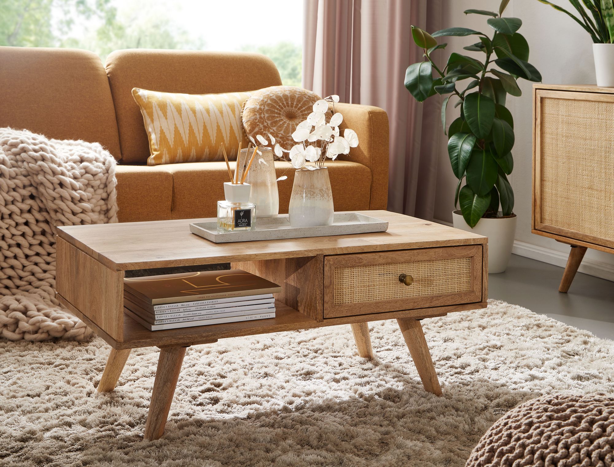 Couchtisch Elduvik Mango Massivholz Braun 90 × 45 × 40 cm