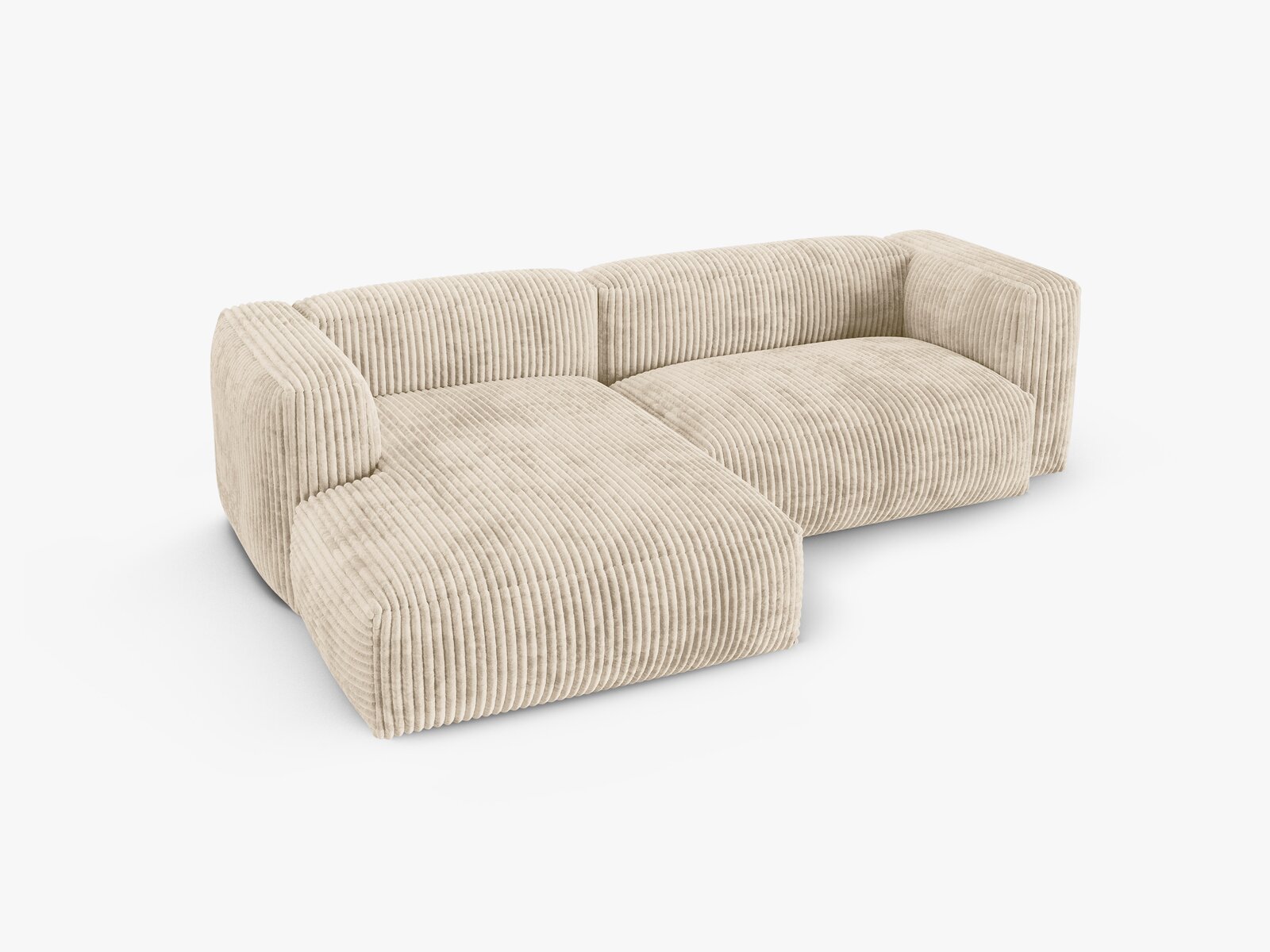 Micadoni Ecksofa Martina 2-Sitzer 90cm Sitztiefe Links Kord Tilia Helles Beige