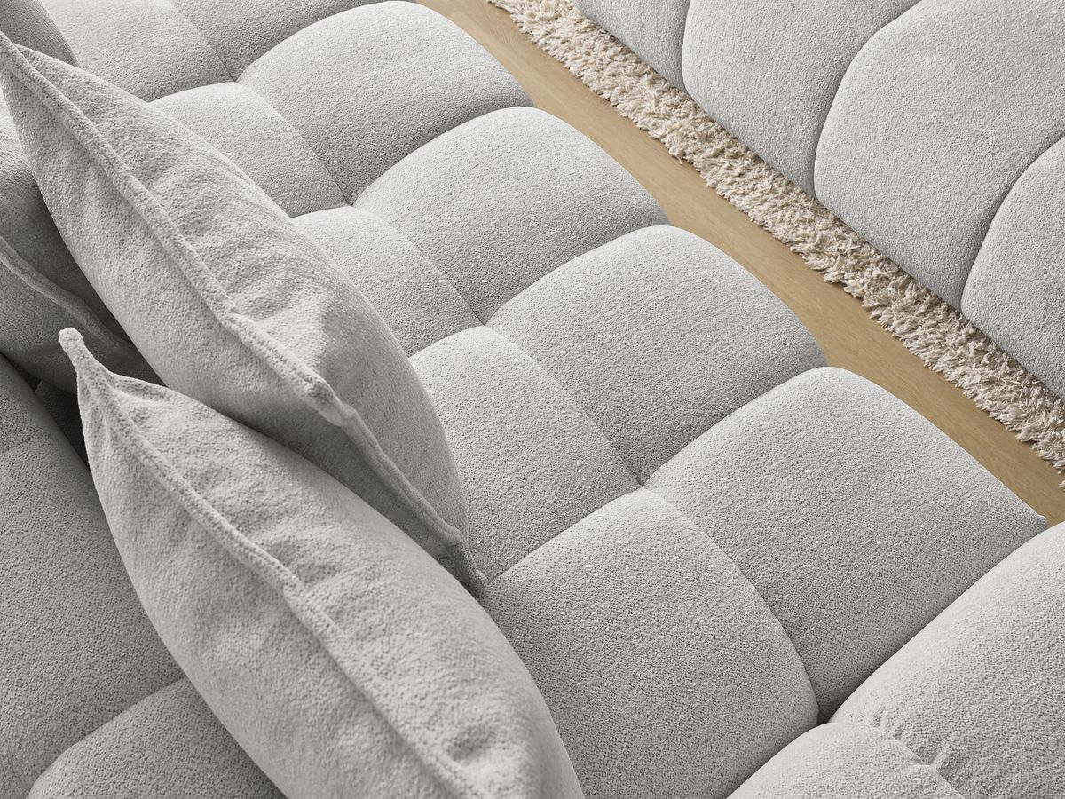 Bobochic Everest Schlafsofa 3-Sitzer mit Bettkasten und Pouf, 5 Kissen Melange-Stoff Hellgrau