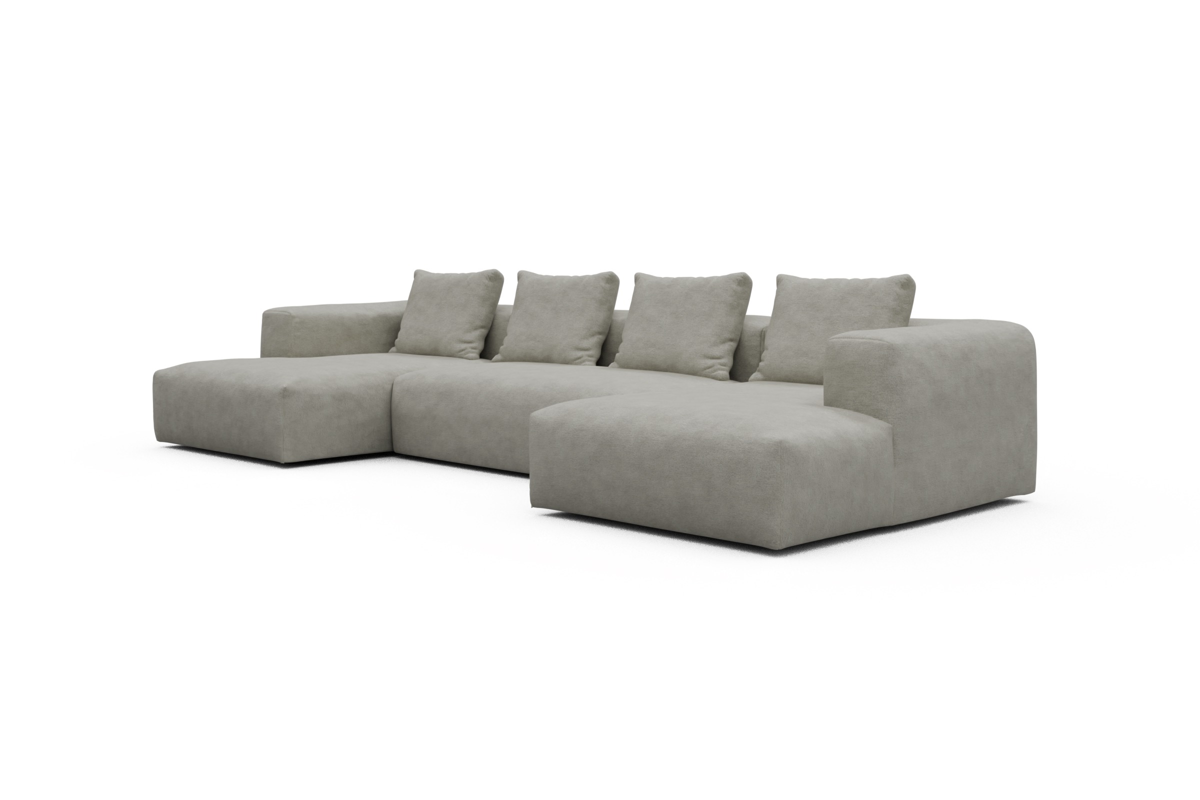 Wohnlandschaft Fred mit 2-Sitzer und Chaiselongue beidseitig Carreno-Moon-Stone-White