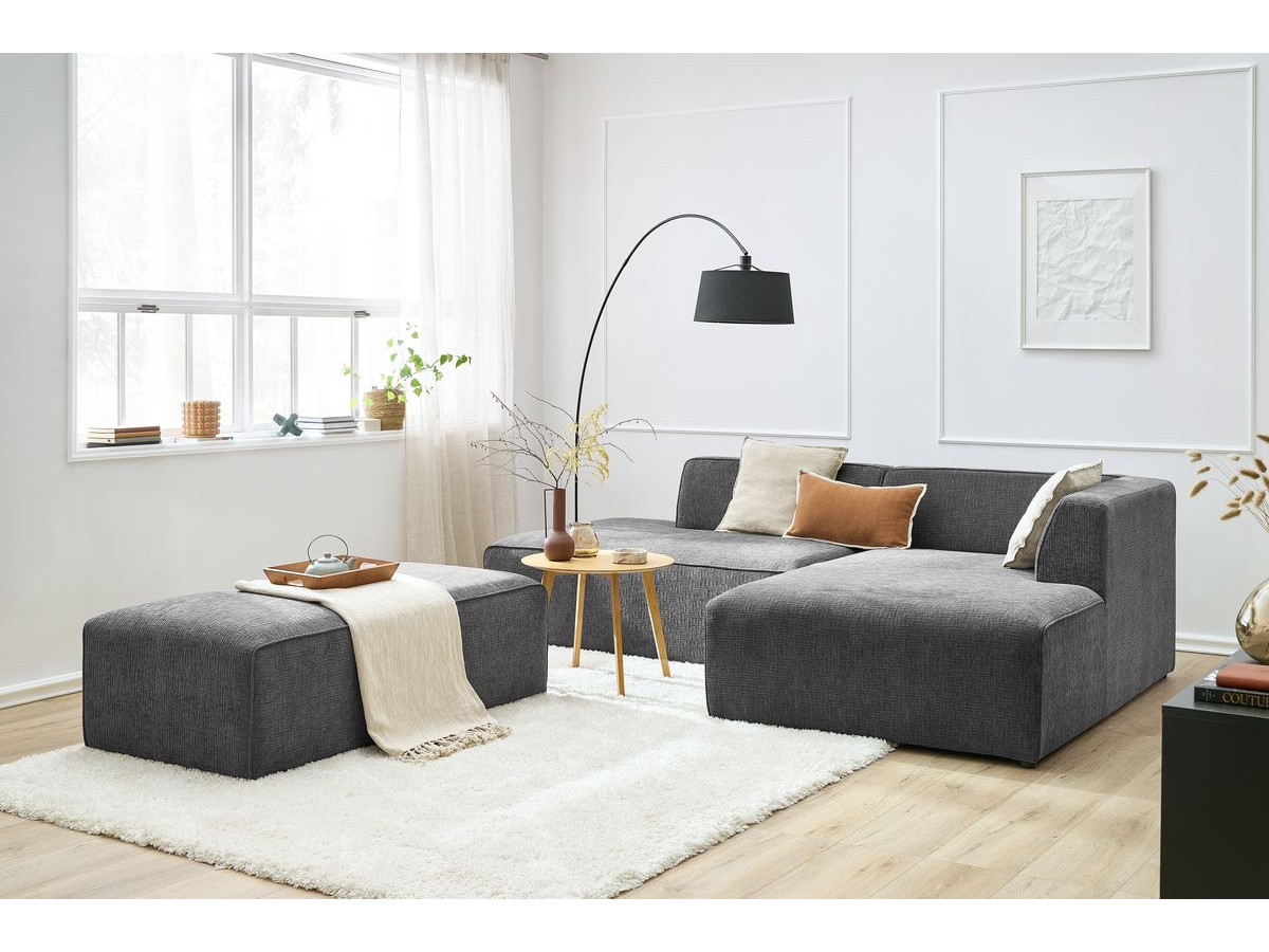 Bobochic Megeve Ecksofa mit Schlaffunktion und Pouf Strukturstoff Dunkelgrau Ecke rechts