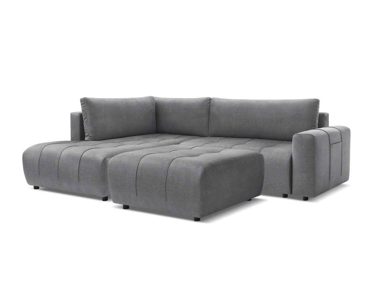 Bobochic Arsene Ecksofa mit Schlaffunktion und Bettkasten und Pouf 277 × 200 cm Samt Dunkelgrau Ecke links