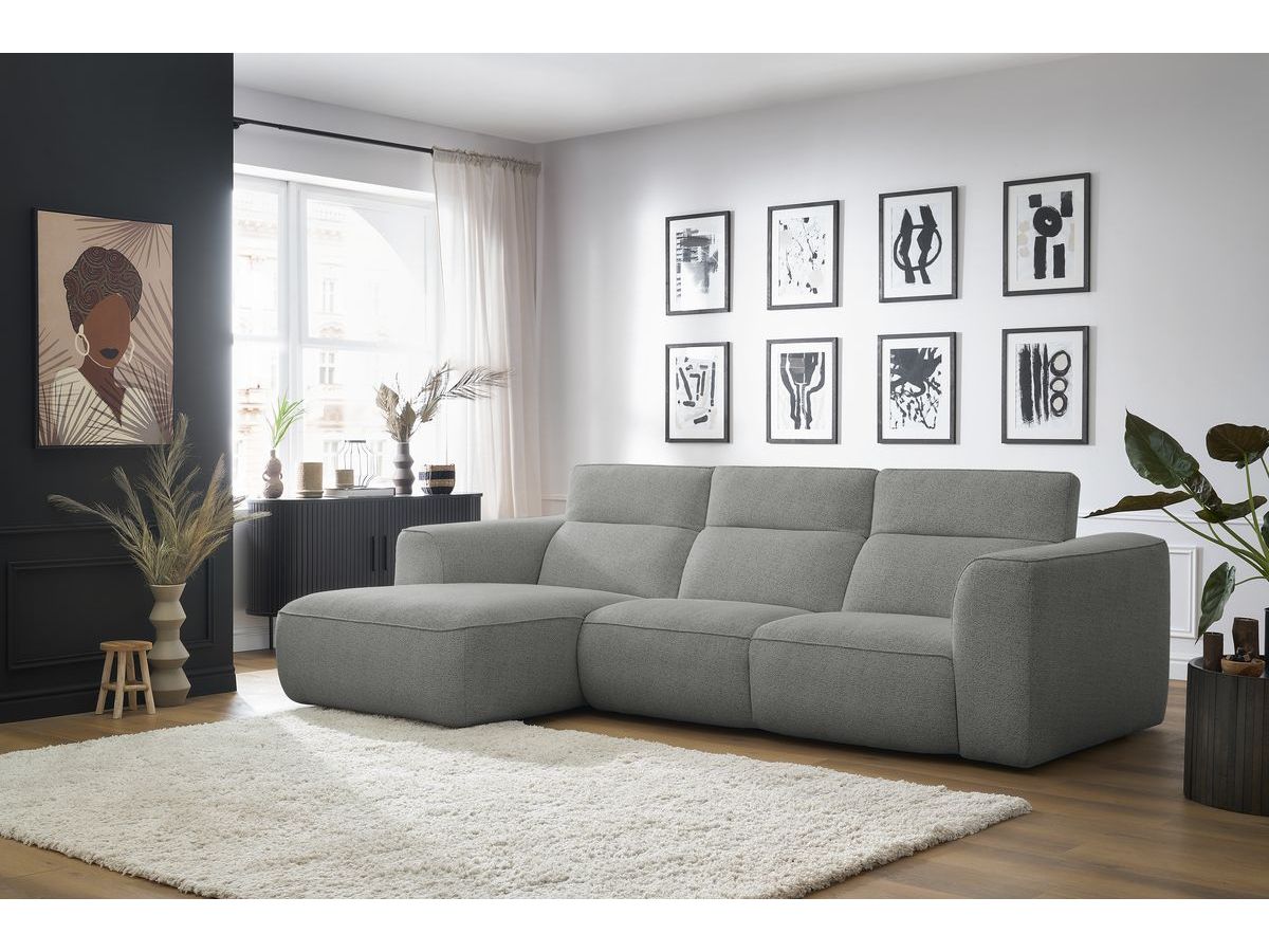 Bobochic William Ecksofa Melange-Stoff Hellgrau Ecke links