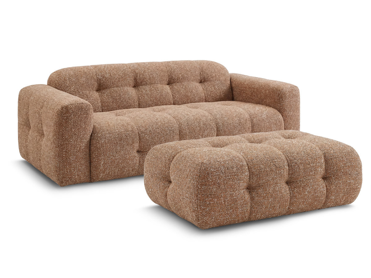Bobochic Laura Sofa 3-Sitzer mit großem Pouf Melange-Stoff Orange