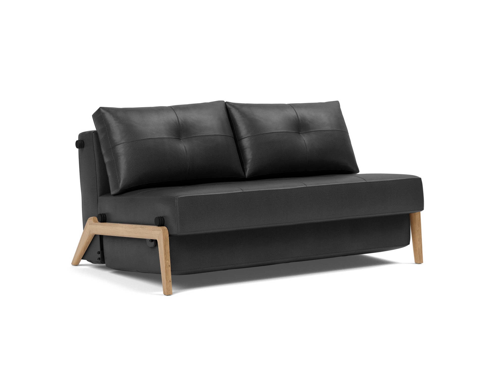 Schlafsofa Cubed 140 Lederoptik Faunal 550-Black Beine Eiche