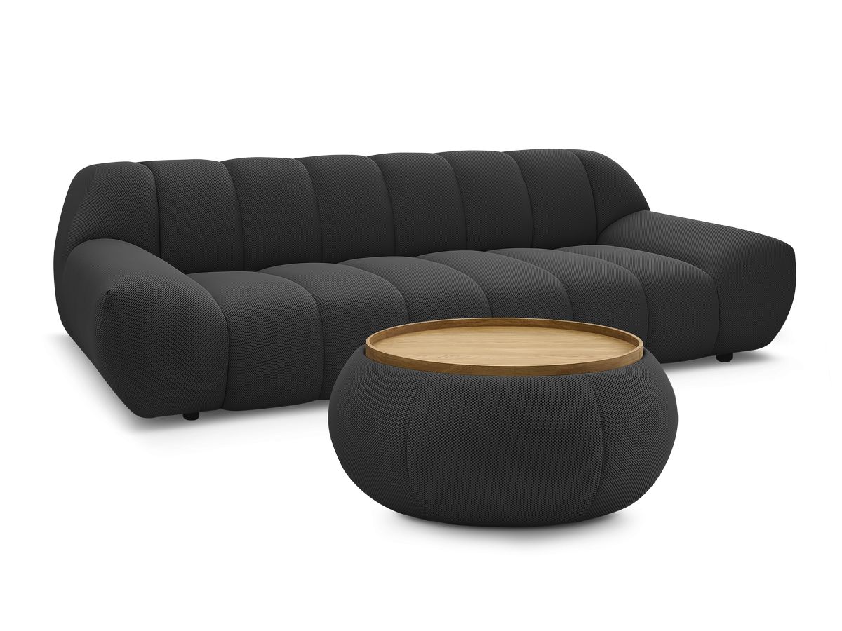 Bobochic Hayden Sofa 3-Sitzer mit Pouf 256 × 107 cm Mesh-Stoff Schwarz
