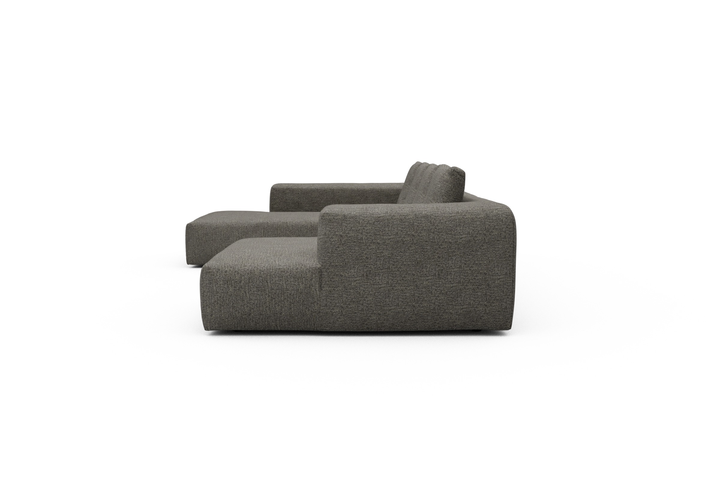 Wohnlandschaft Fred Relax-Ecke links mit 2-Sitzer und Chaiselongue rechts Boucle Carreno 771-Sepia-Brown