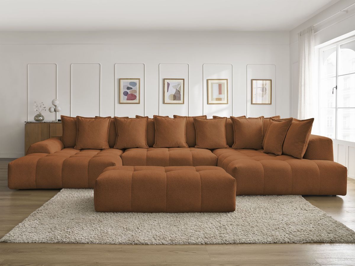 Bobochic Everest Wohnlandschaft mit Pouf, 14 Kissen Melange-Stoff Orange Ecke links