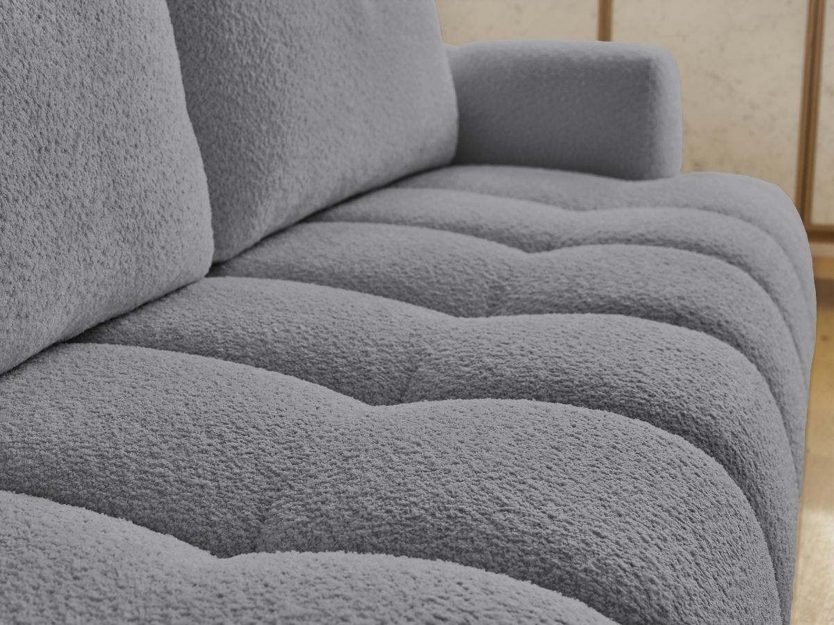Bobochic Fuji Schlafsofa 3-Sitzer mit Bettkasten und Pouf Bouclé-Stoff Dunkelgrau