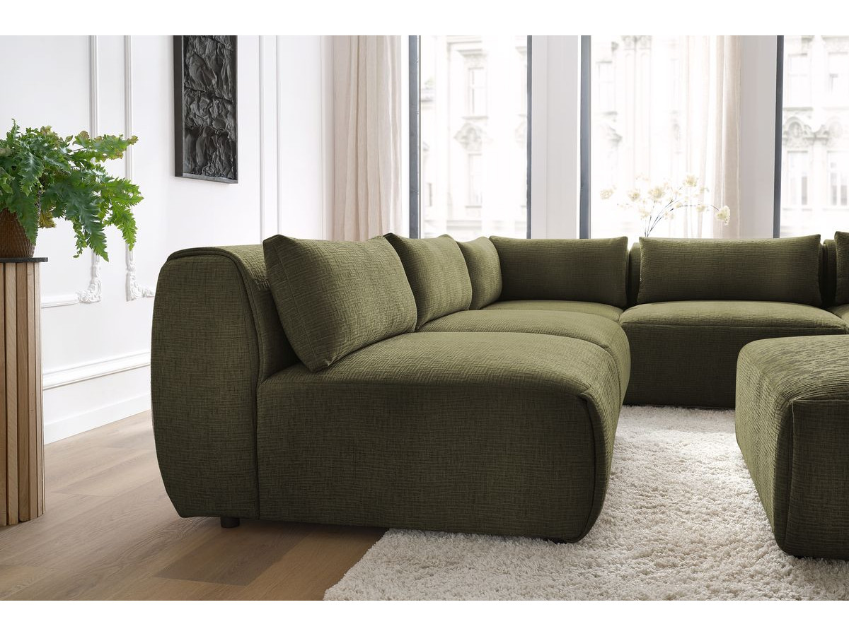 Bobochic Jeanne Ecksofa mit Pouf Strukturstoff Grün
