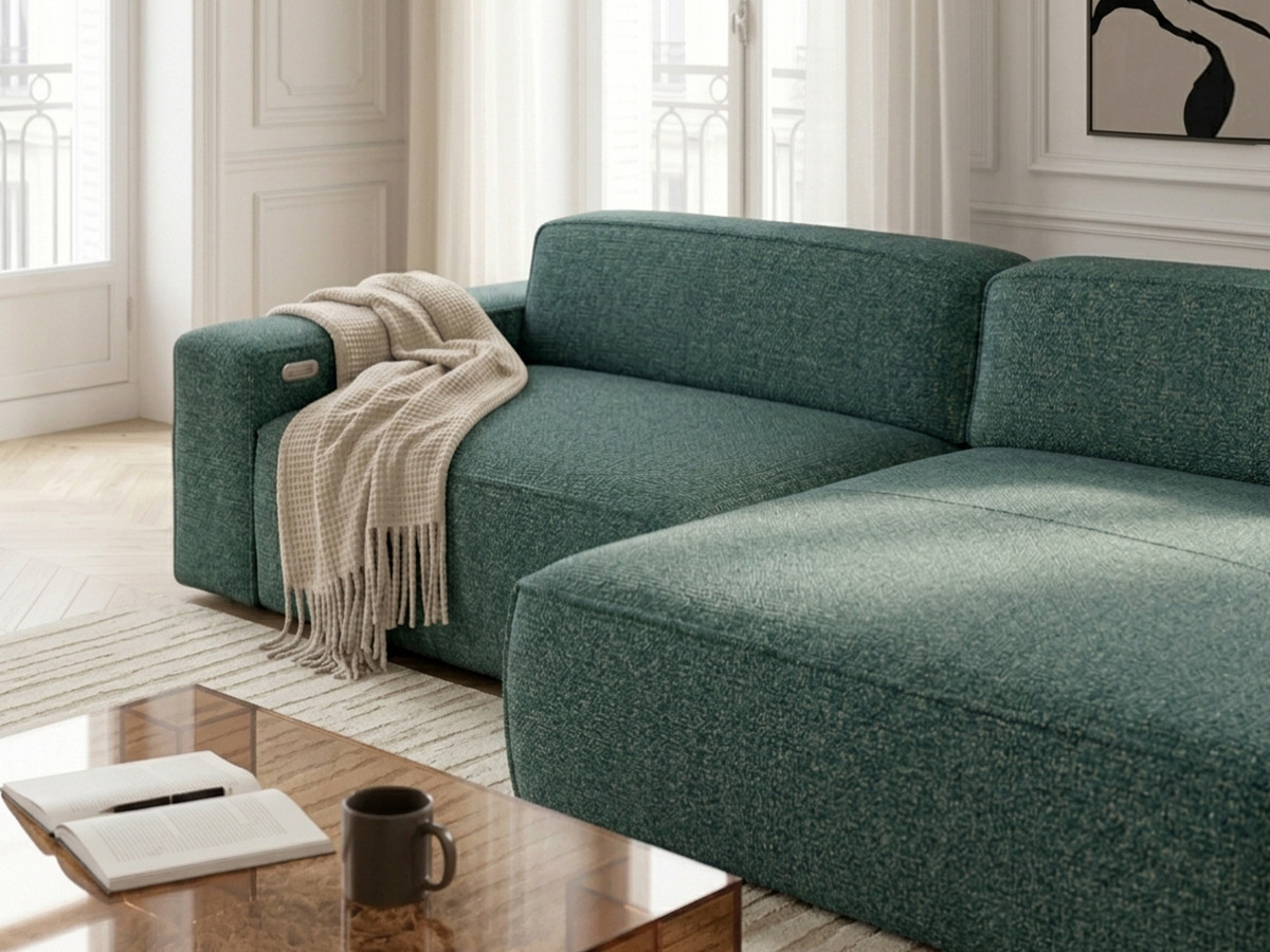 Bobochic Abel Ecksofa mit Schlaffunktion Melange-Stoff Grün Ecke rechts