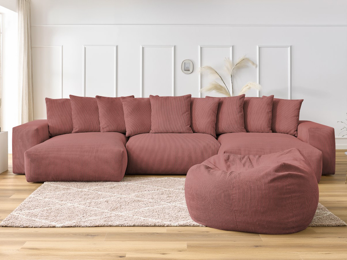 Bobochic Voltaire Wohnlandschaft mit Pouf 420 × 174 cm Cordsamt Rosa