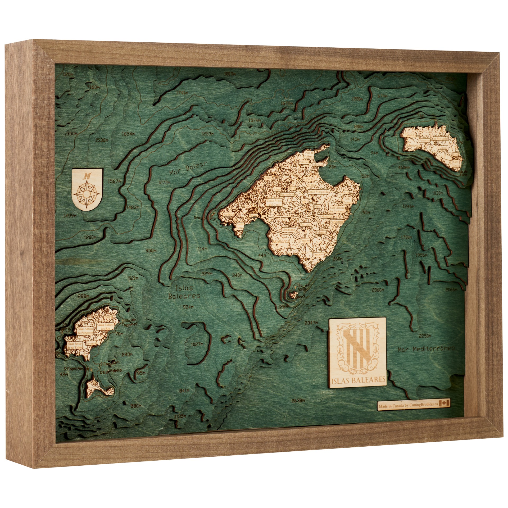 Cutting Brothers 3D Holz-Wandkarte Balearen 40.5x30.5 cm
