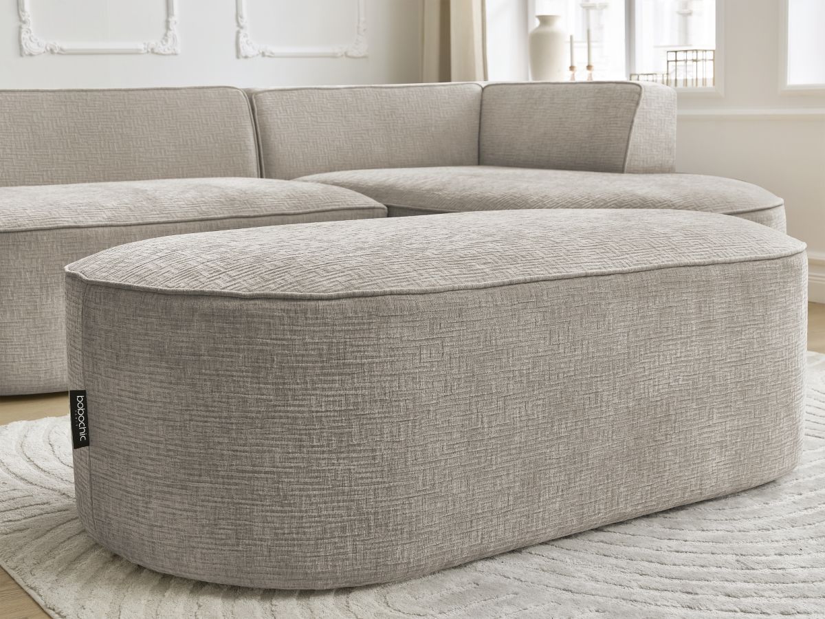 Bobochic Rousseau Ecksofa mit Pouf Strukturstoff Beige Ecke rechts