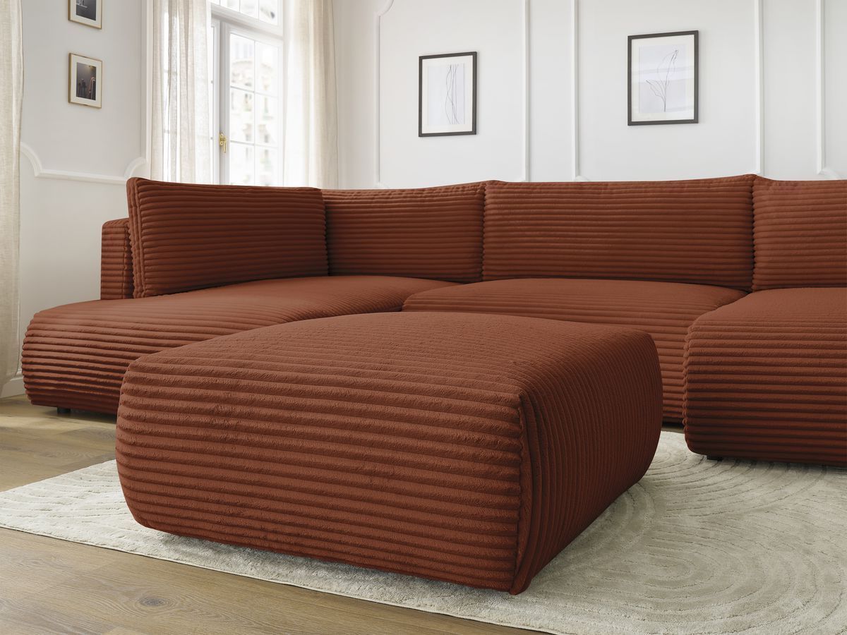 Bobochic Lucien Wohnlandschaft mit Pouf Breitcord weich Orange Ecke rechts