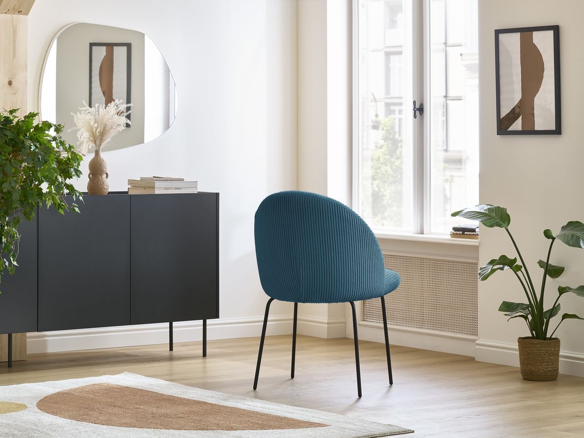 Bobochic Lalie Esszimmerstuhl mit Metallbeinen, schwarz Cordsamt Dunkelblau