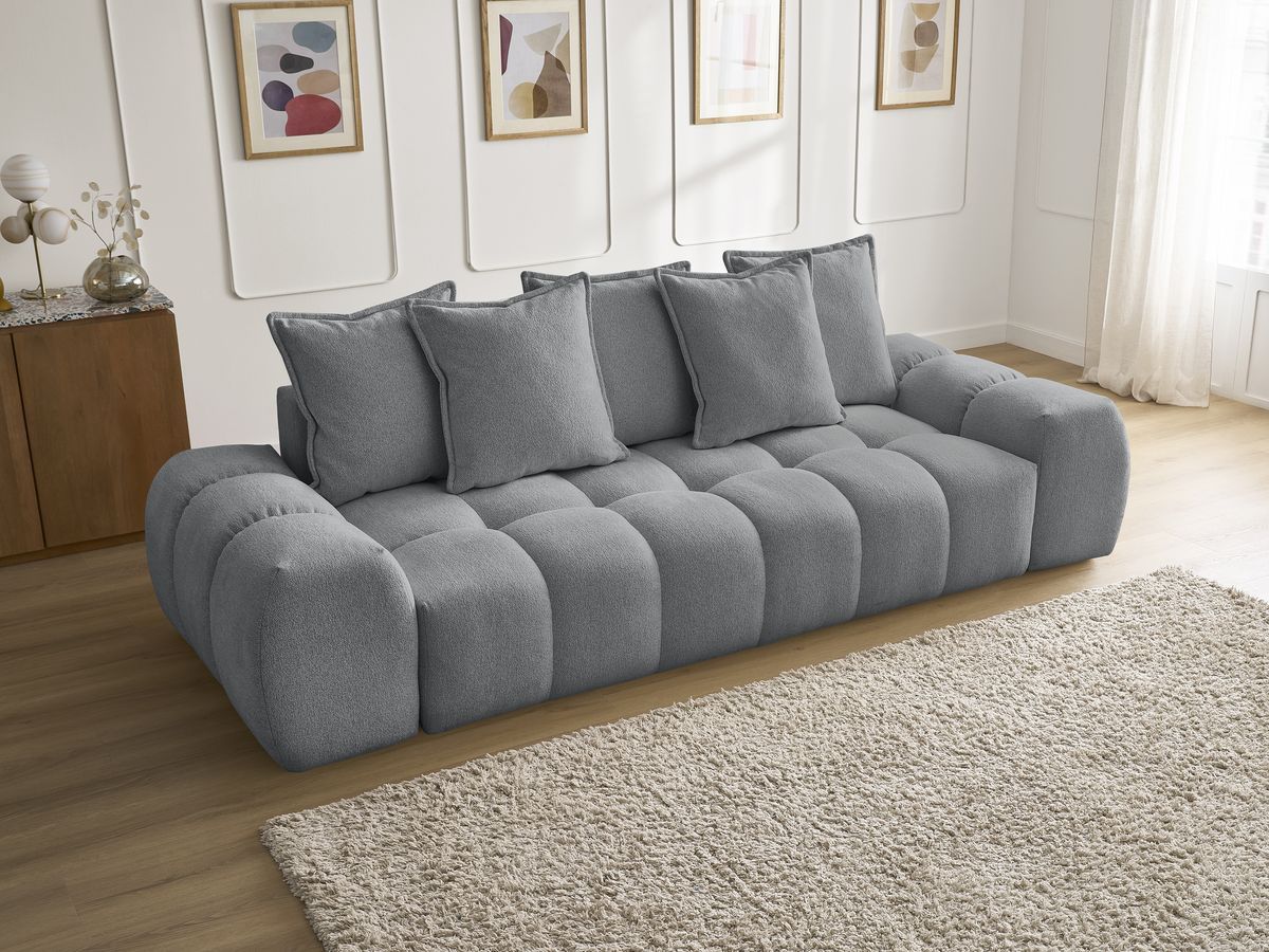 Bobochic Everest Sofa 3-Sitzer, 5 Kissen Melange-Stoff Dunkelgrau