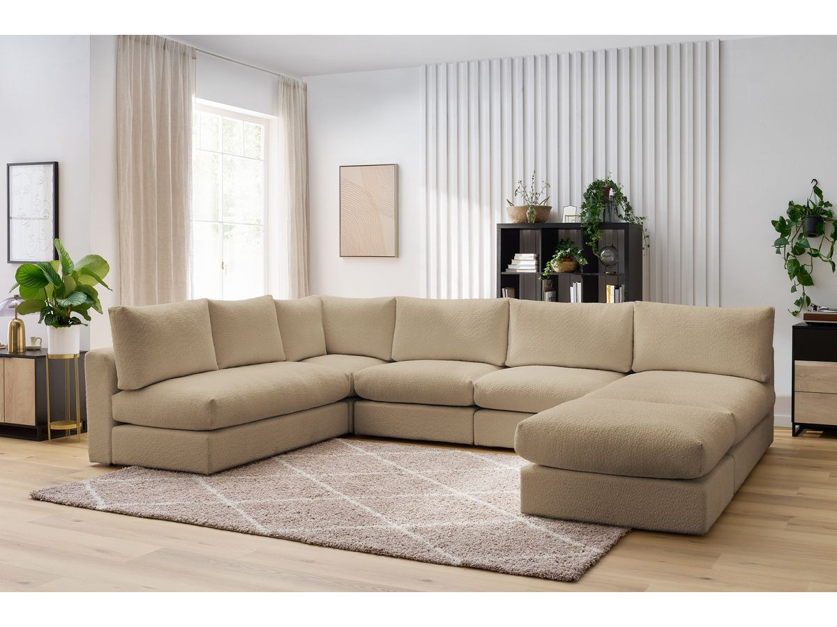 Bobochic Paris Ecksofa mit Pouf 369 × 262 cm Bouclé-Stoff Braun