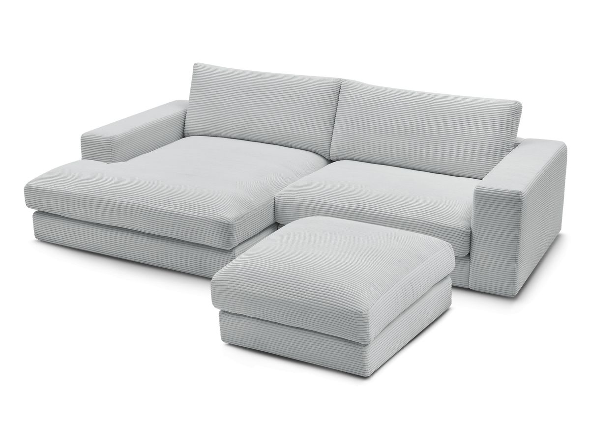 Bobochic Leonard Ecksofa mit Pouf 234 × 159 cm Cordsamt Hellgrau Ecke links