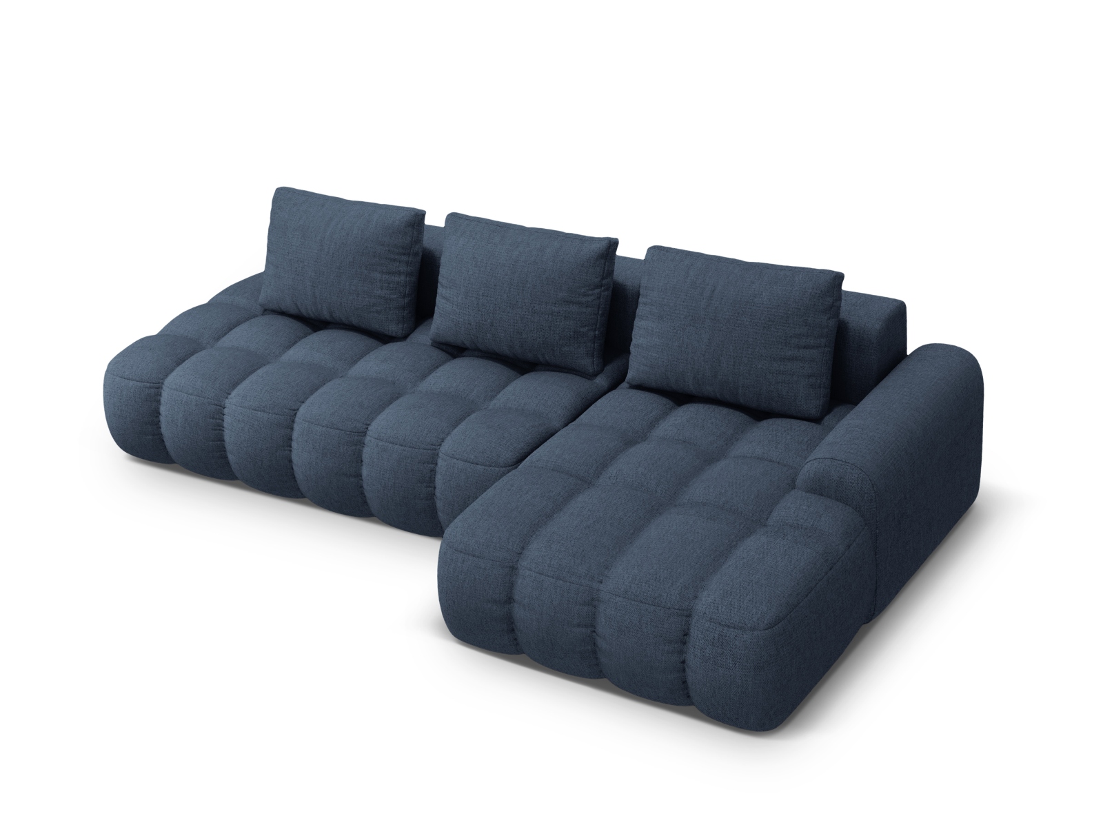 Cosmopolitan Design Ecksofa Linz 3-Sitzer offen mit Schlaffunktion Strukturierter Stoff Sorella Dunkelblau Rechts