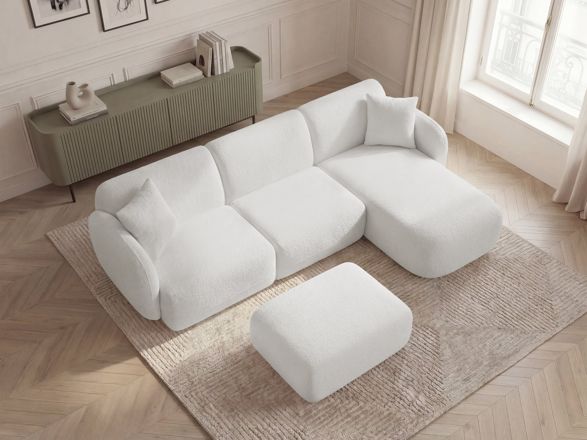 Bobochic Anda Ecksofa mit Pouf 292 × 163 cm Chenille Weiß Ecke rechts