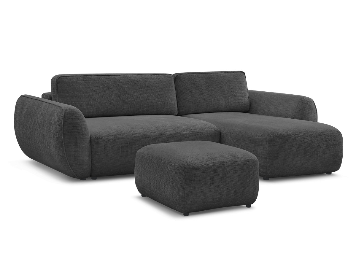 Bobochic Denise Ecksofa mit Schlaffunktion und Bettkasten und Pouf 258 × 160 cm Strukturstoff Schwarz Ecke rechts