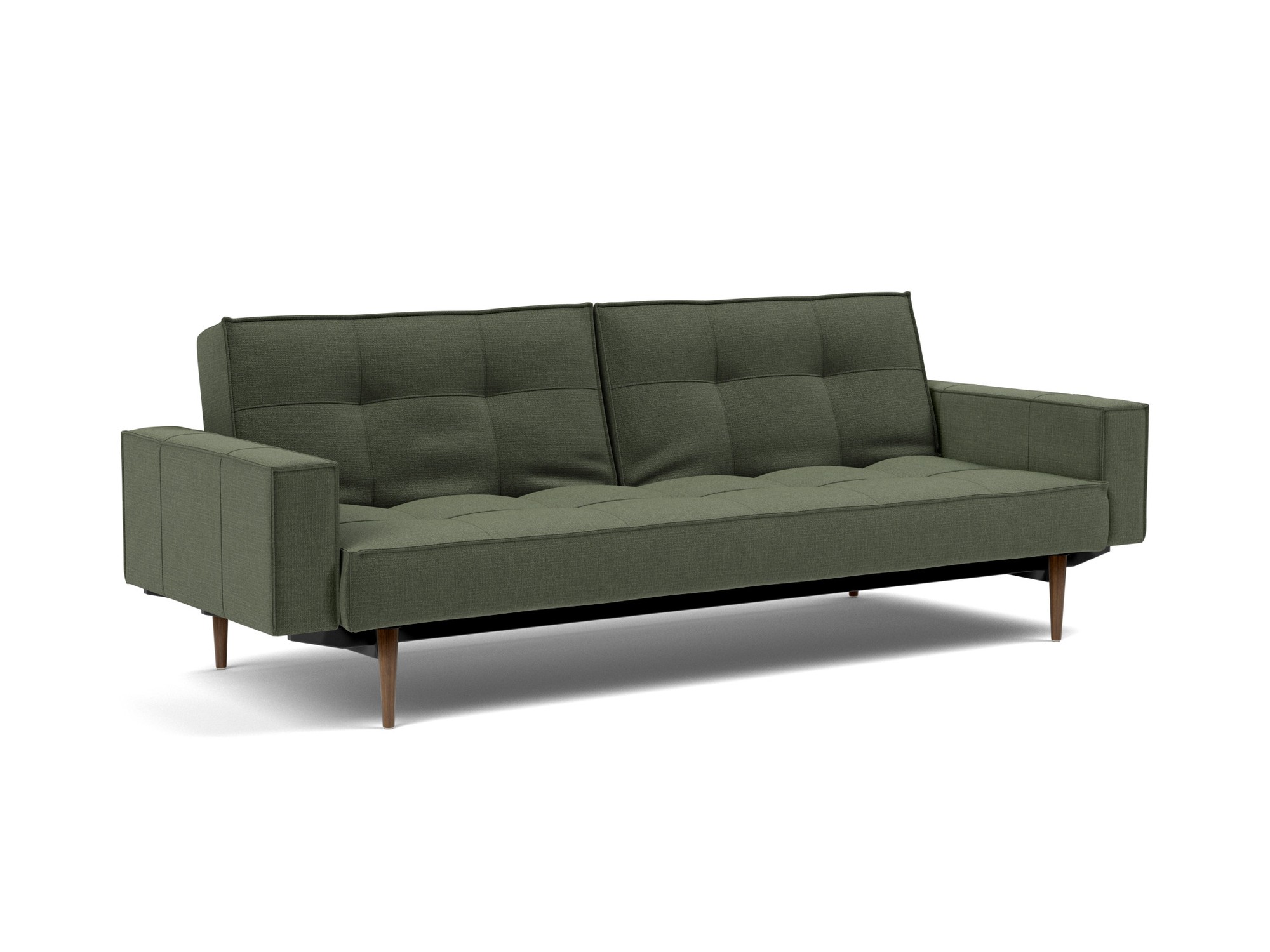 Schlafsofa Splitback mit Armlehnen Chenille Esina 413-Olive-Green Beine Styletto Eiche dunkel