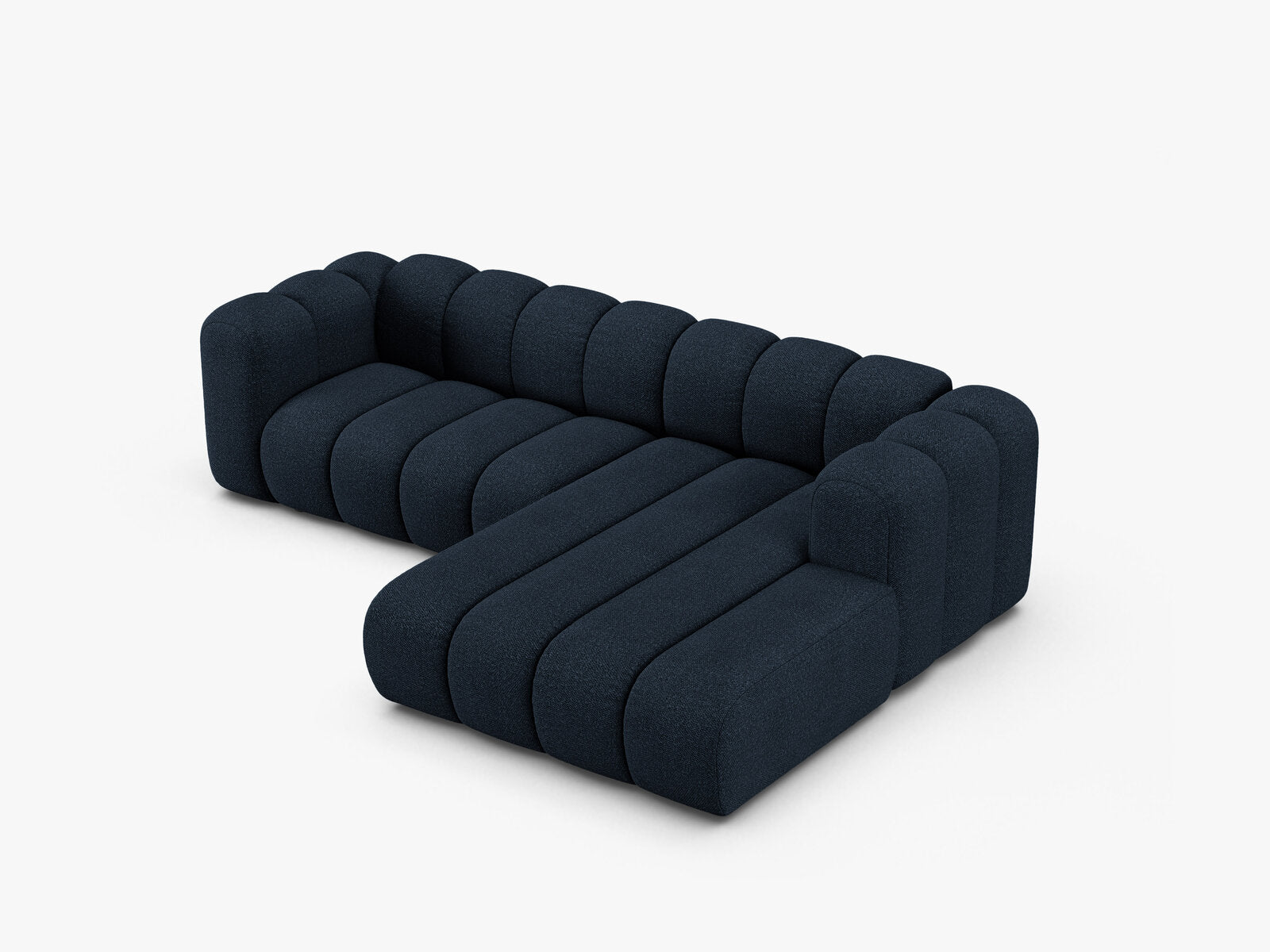 Micadoni Modulares Ecksofa Lupine 4-Sitzer mittelgroß Rechts Boucle Baloo Dunkelblau