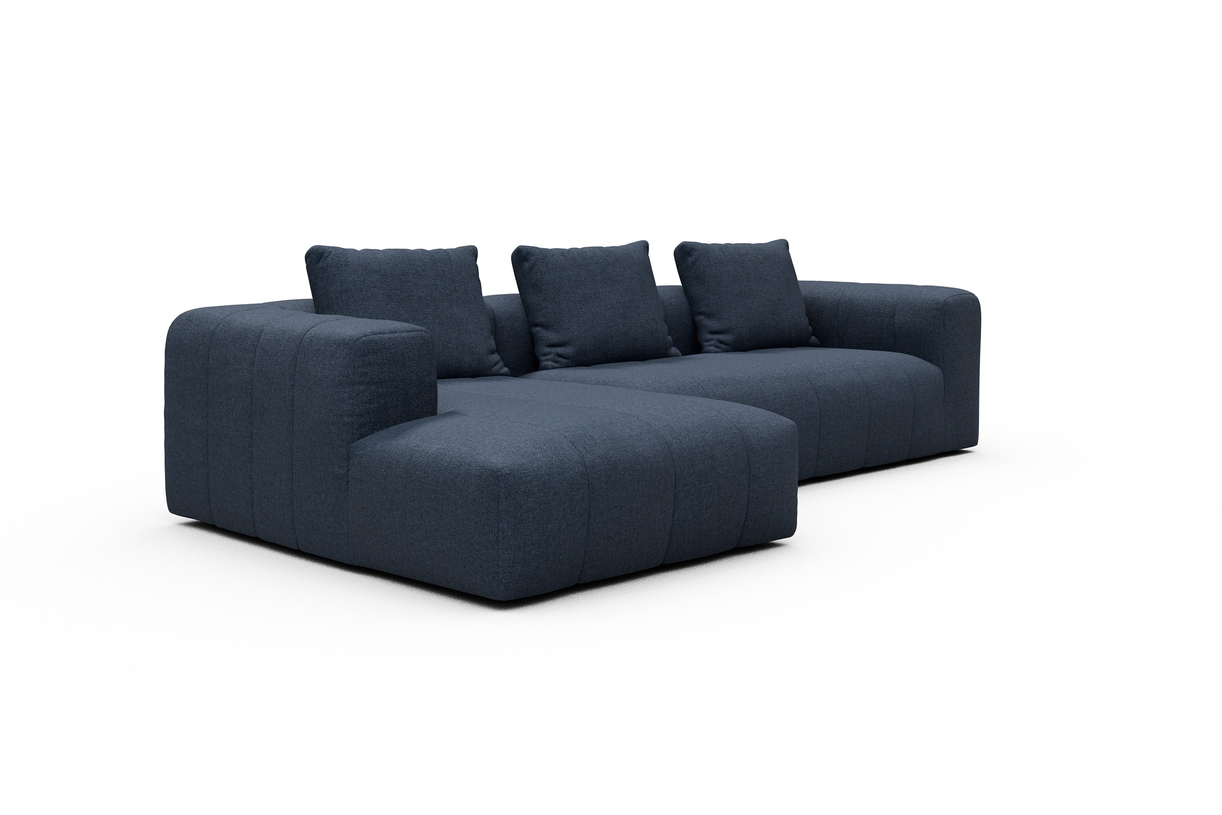 Ecksofa Hugo 2,5-Sitzer Armlehne rechts mit Chaiselongue Sama-Deep-Blue