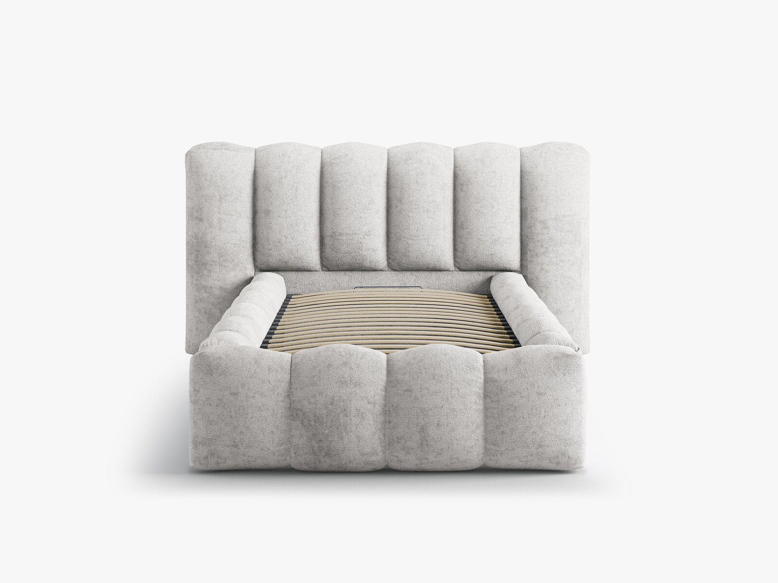 Micadoni Stauraumbett mit Kopfteil Lupine Chenille Perfect Harmony Hellgrau 90x200