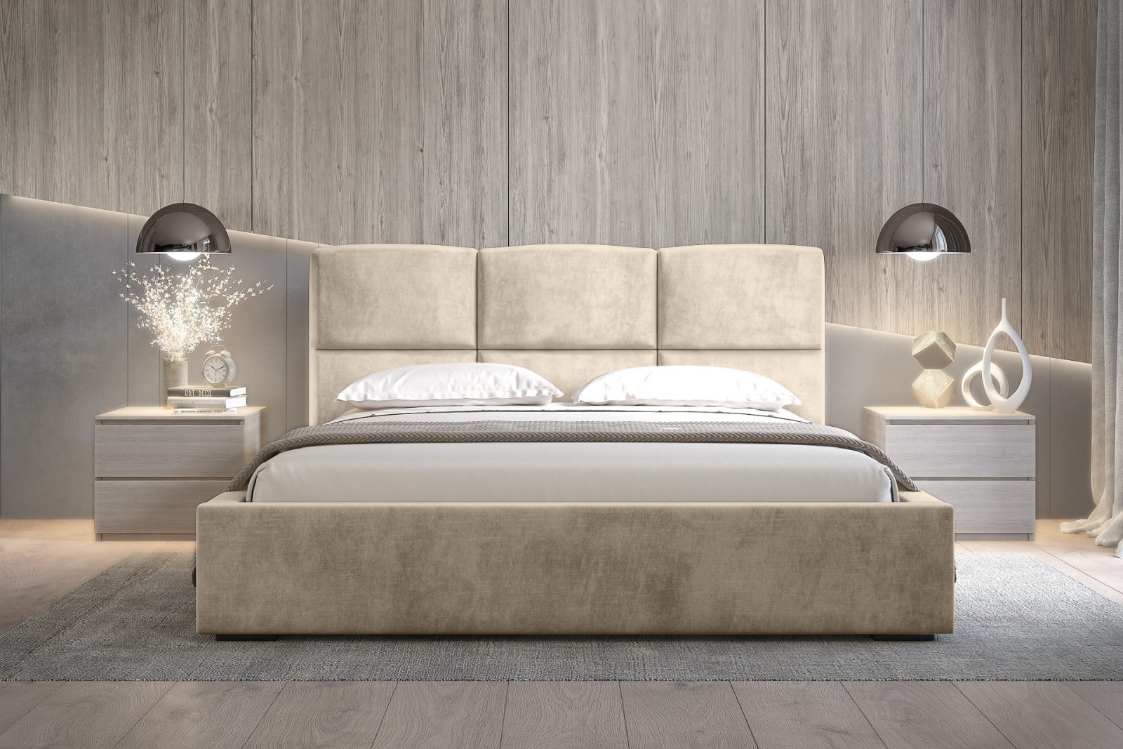 Polsterbett Portoza Samtstoff 140x200 mit Metallrahmen Macau Sand
