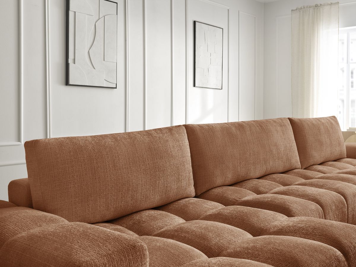 Bobochic Anakin Wohnlandschaft, Liegefläche 137 × 382 cm, 3 Kissen Strukturstoff Orange
