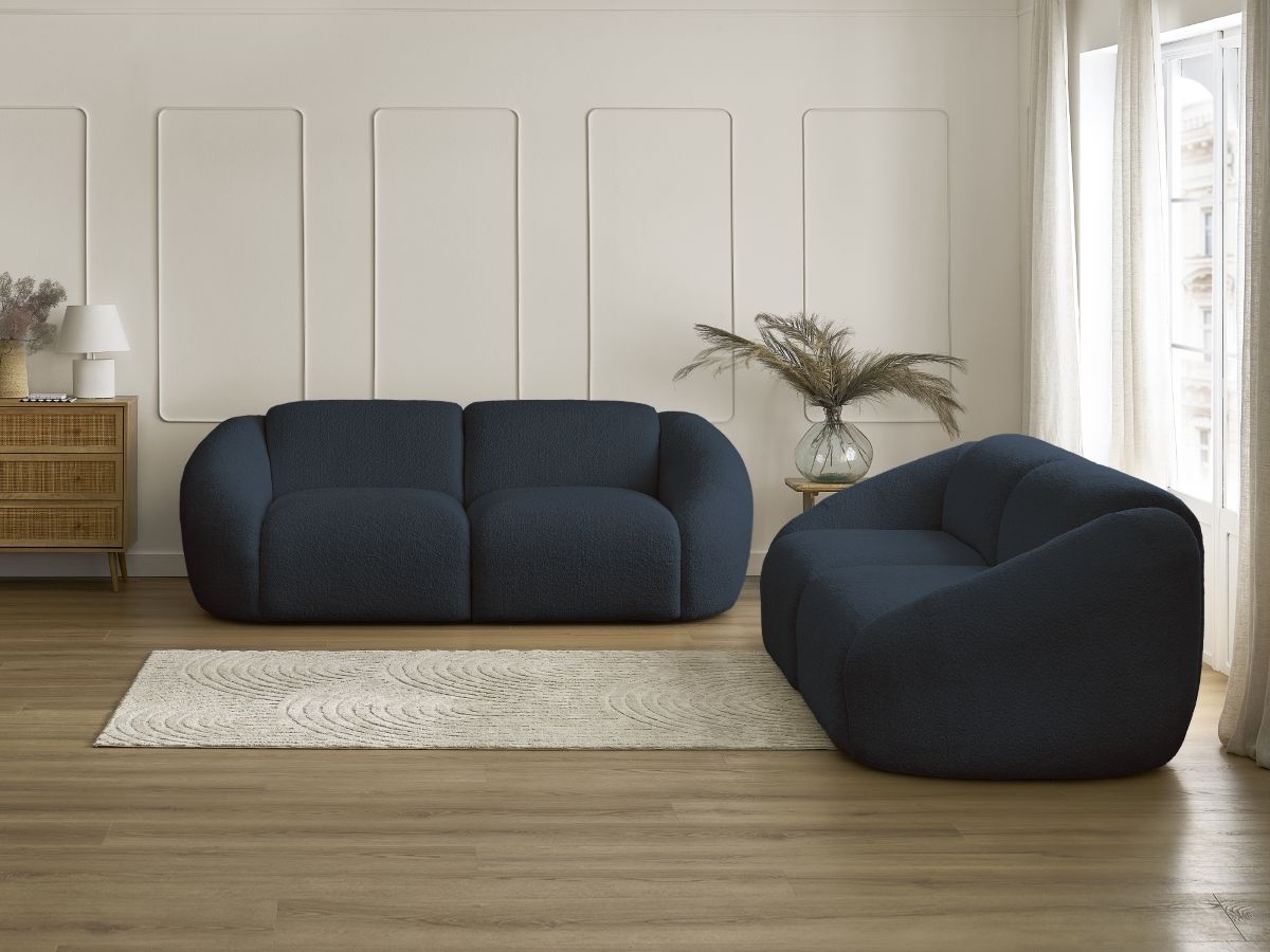 Bobochic Tina Sofa 5-Sitzer Bouclé-Stoff Dunkelblau