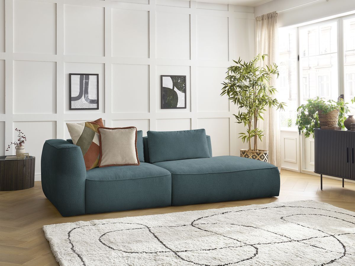 Bobochic Leopold Sofa 3-Sitzer Strukturstoff Dunkelblau Armlehne links