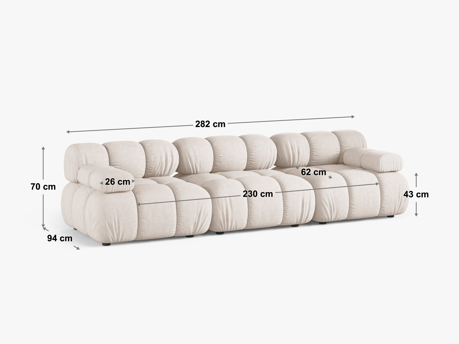 Micadoni Modulares Sofa Bellis 3-Sitzer Strukturierter Stoff Liberty Cappuccino