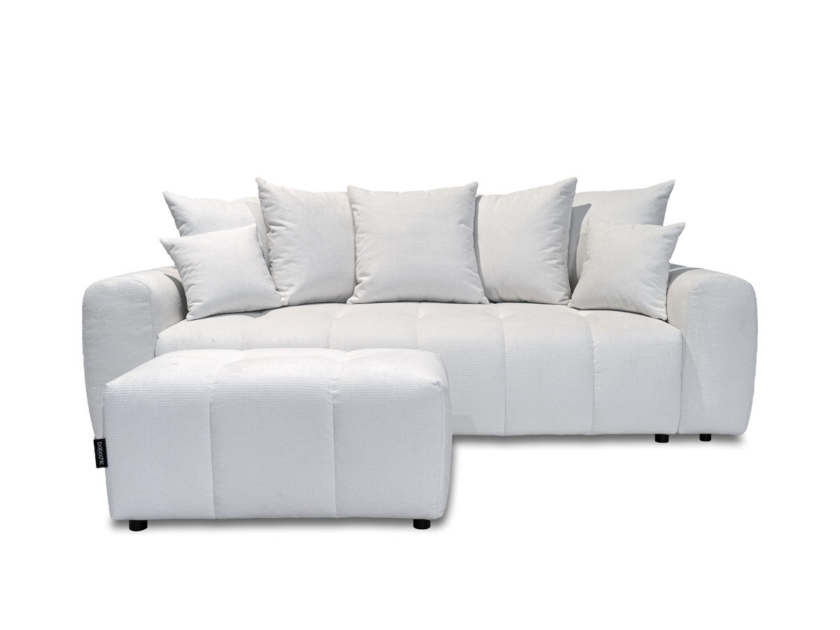 Bobochic Roxelane Schlafsofa 3-Sitzer mit Bettkasten und Pouf Melange-Stoff Weiß
