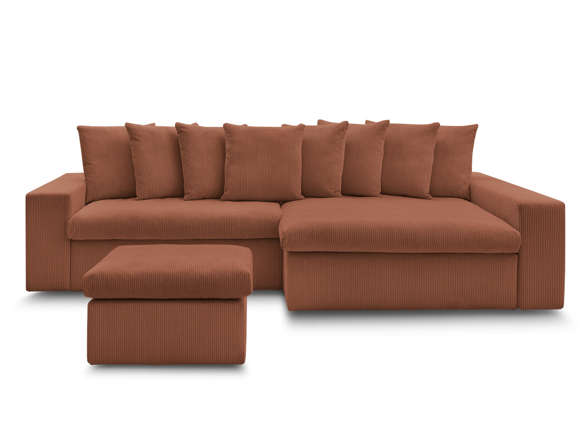 Bobochic Enore Ecksofa mit Pouf Cordsamt Orange Ecke rechts