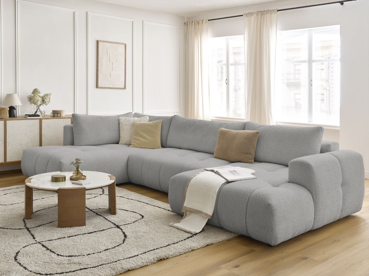 Bobochic Fuji Wohnlandschaft Bouclé-Stoff Hellgrau Ecke rechts